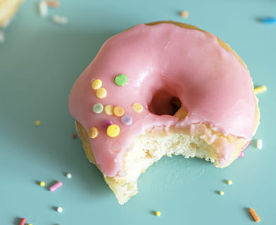 Pink Doughnut With Bite, baked goods, bakery, baking, bitten HD wallpaper