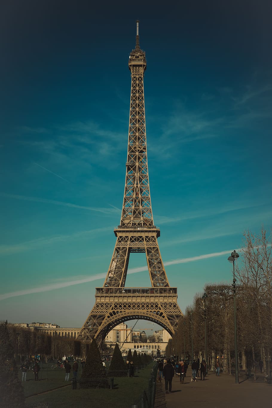 eiffel tower, paris, france, blue sky, dusk, evening, mobile wallapaper, HD wallpaper