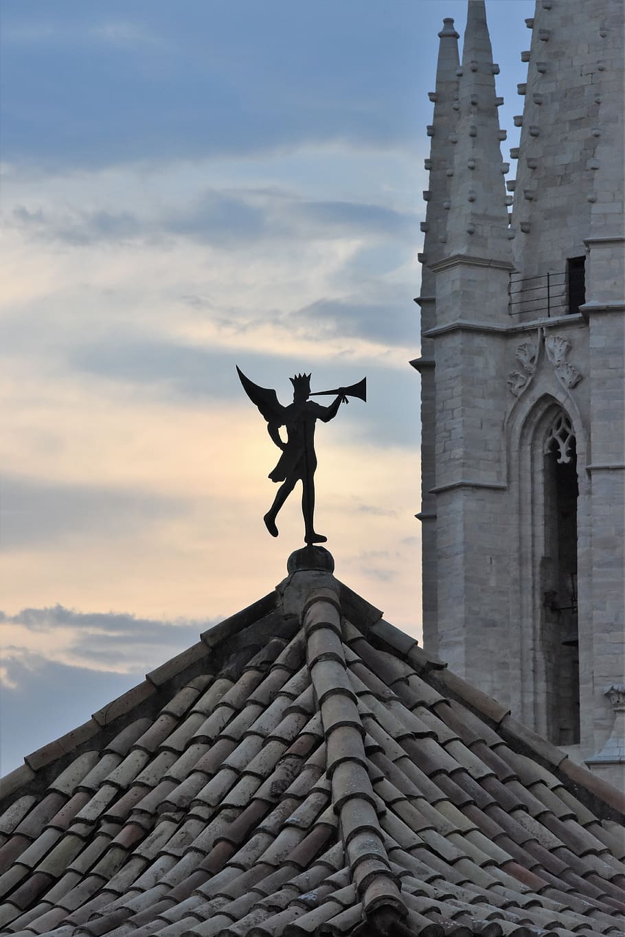 sunset, girona, spain, sky, cathedral, landscape, roof, bell tower HD wallpaper