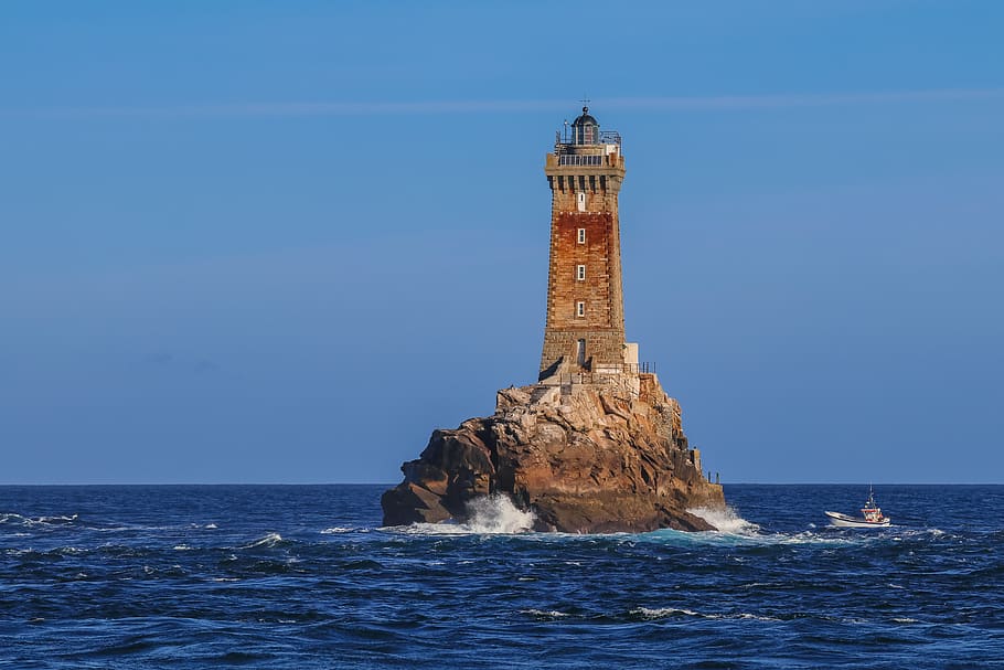 france, plogoff, pointe du raz, lighthouse, brittany, boat HD wallpaper