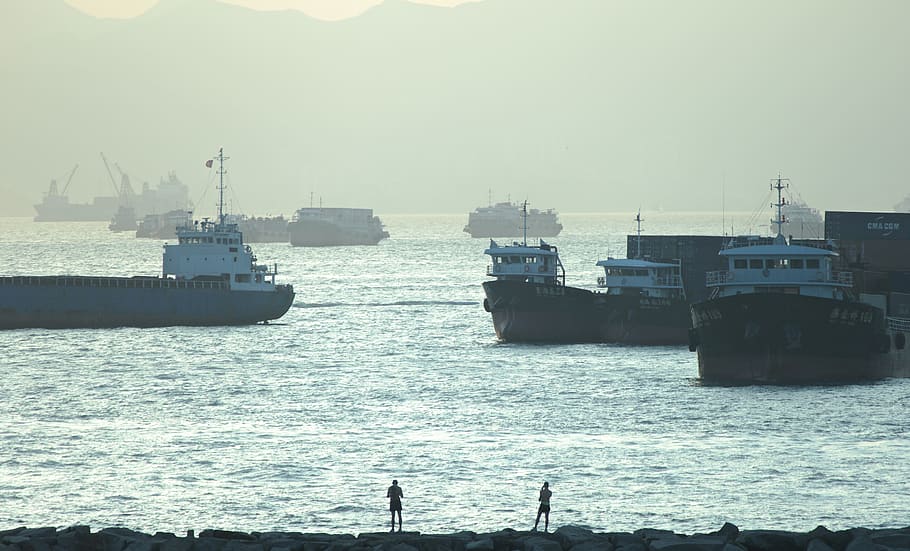 hong kong, west kowloon, landscape, sea, relax, cargo pier, HD wallpaper