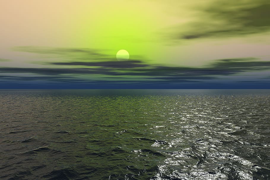sunset, sea, sky, reflection, water, ocean, evening, landscape HD wallpaper