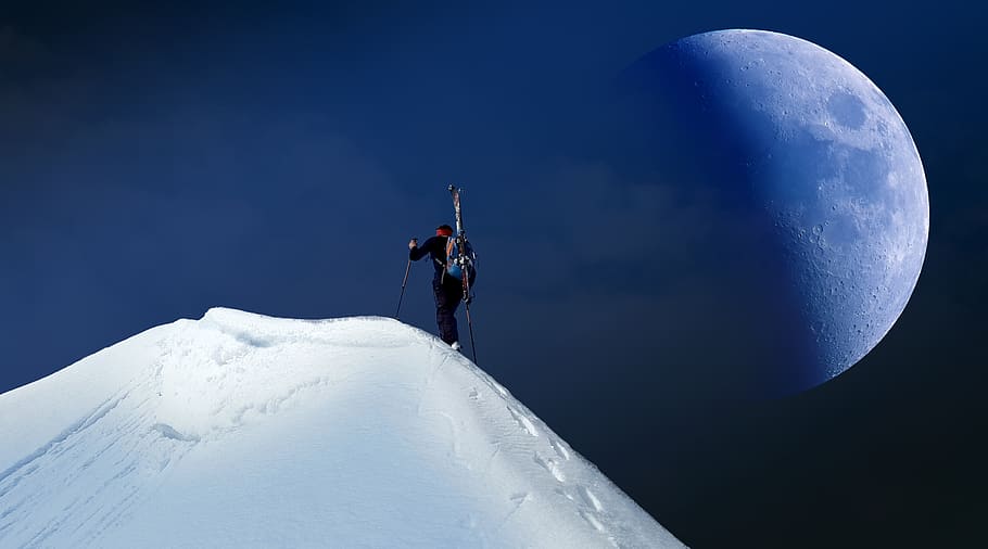 Man Trekking on Mountain Covered With Snow, action, adventure HD wallpaper