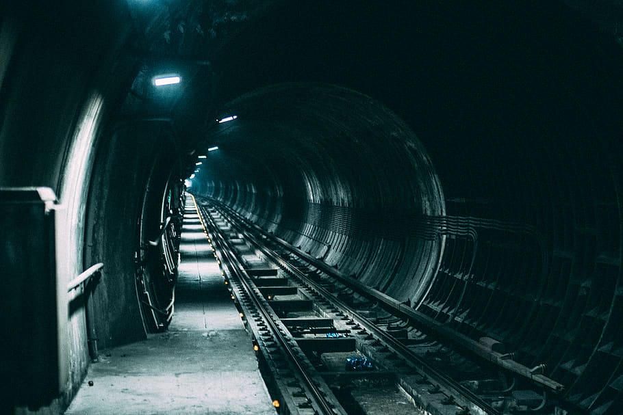 train, station, rail, trail, dark, lights, railroad track, transportation HD wallpaper