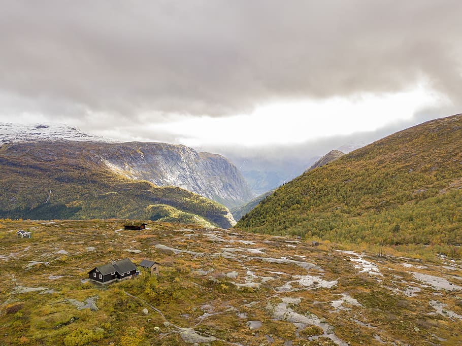 white clouds, norway, outdoors, grassland, field, unnamed road HD wallpaper