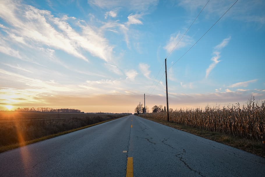 road between grass field under white sky, cloud - sky, direction HD wallpaper