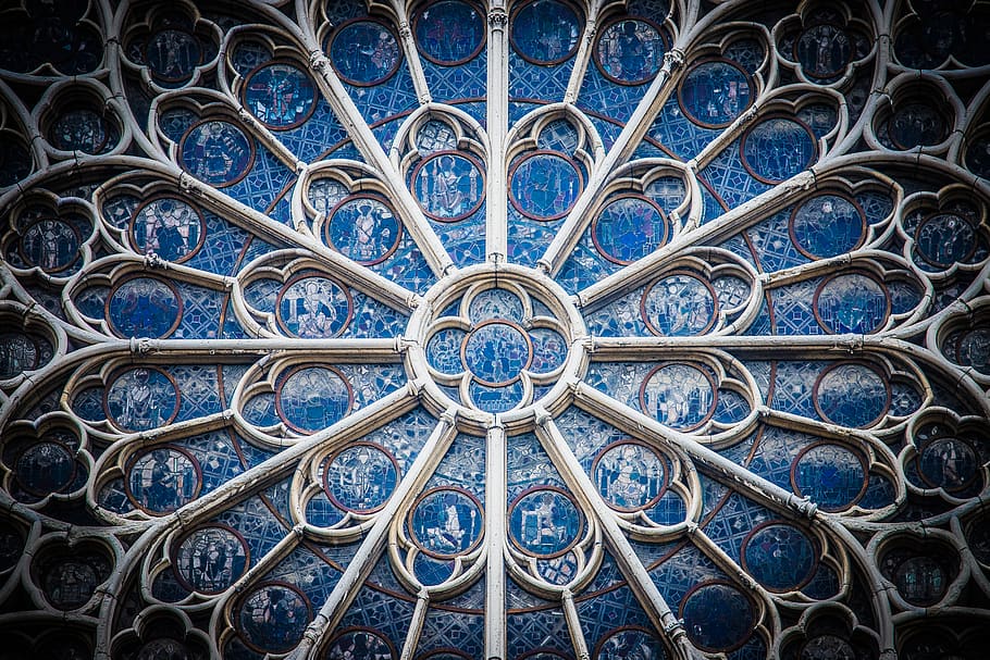 white and blue building, art, paris, notre dame, france, stained glass HD wallpaper