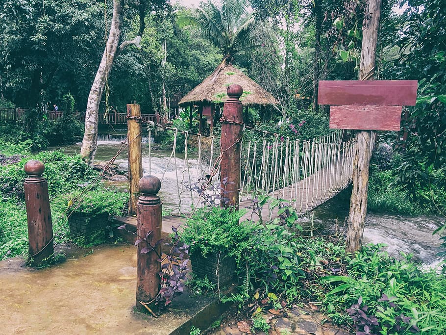 cambodia, walking, bridge, summer, trees, green, landmarks HD wallpaper