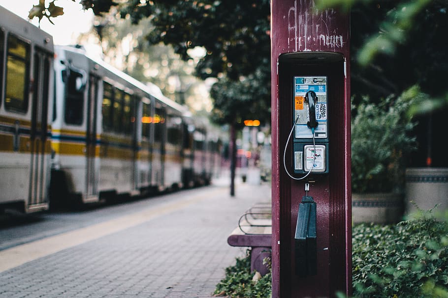 phone booth near train during day time, vehicle, transportation, HD wallpaper