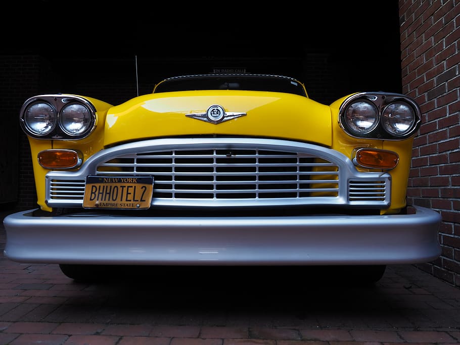 yellow vehicle, vintage, taxi, new york, mode of transportation HD wallpaper