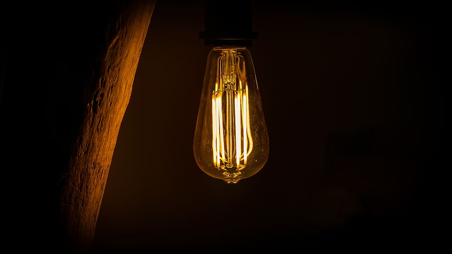 lighted sting light, lamp, lightbulb, lighting, led, dark, night HD wallpaper