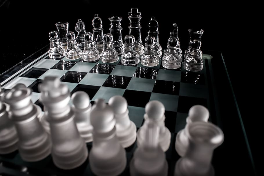 Glass Chess Board Set, battle, black, board game, challenge, checkerboard, HD wallpaper