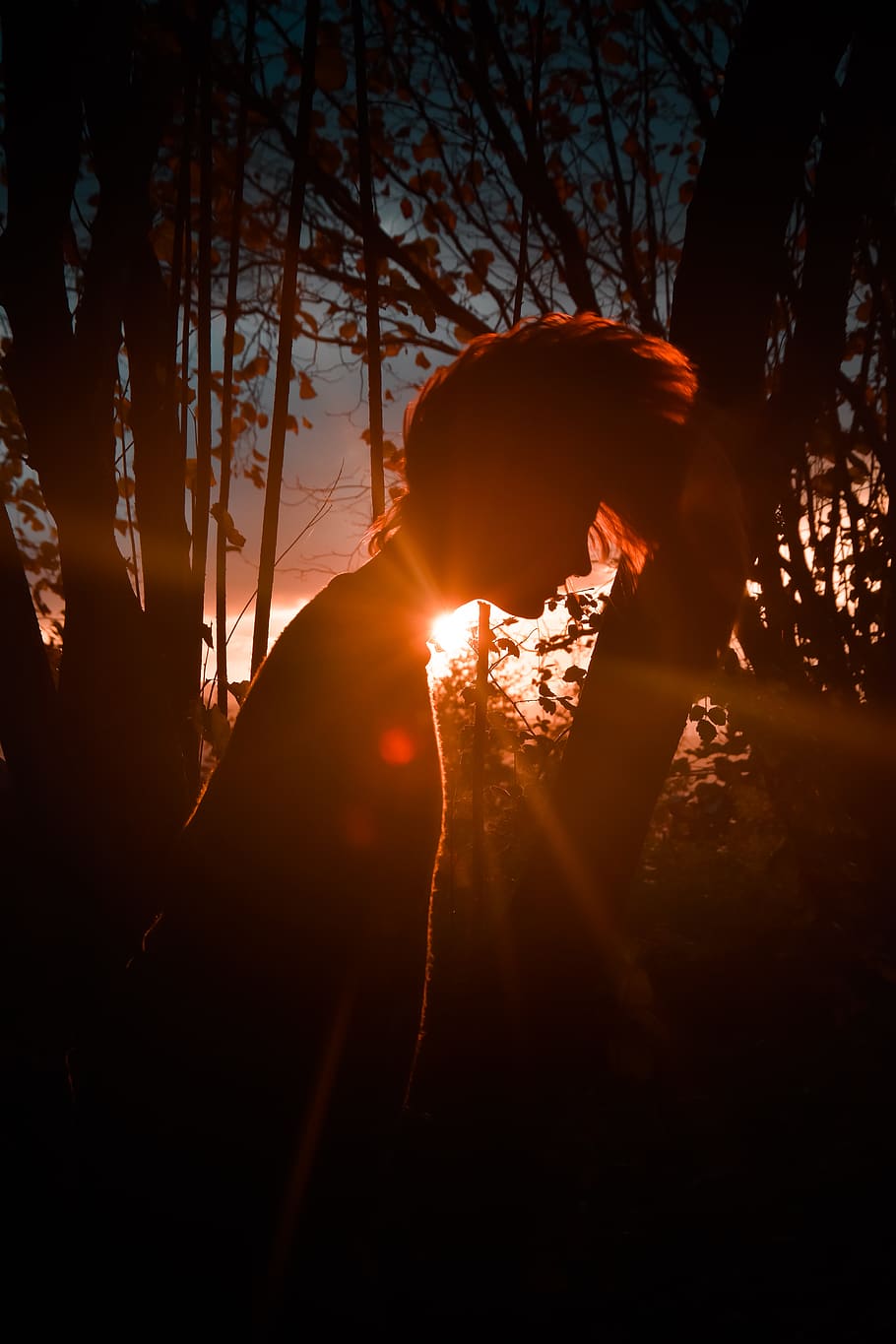 spain, mount artxanda, sunset, fall, autumn, hair, girl, trees HD wallpaper