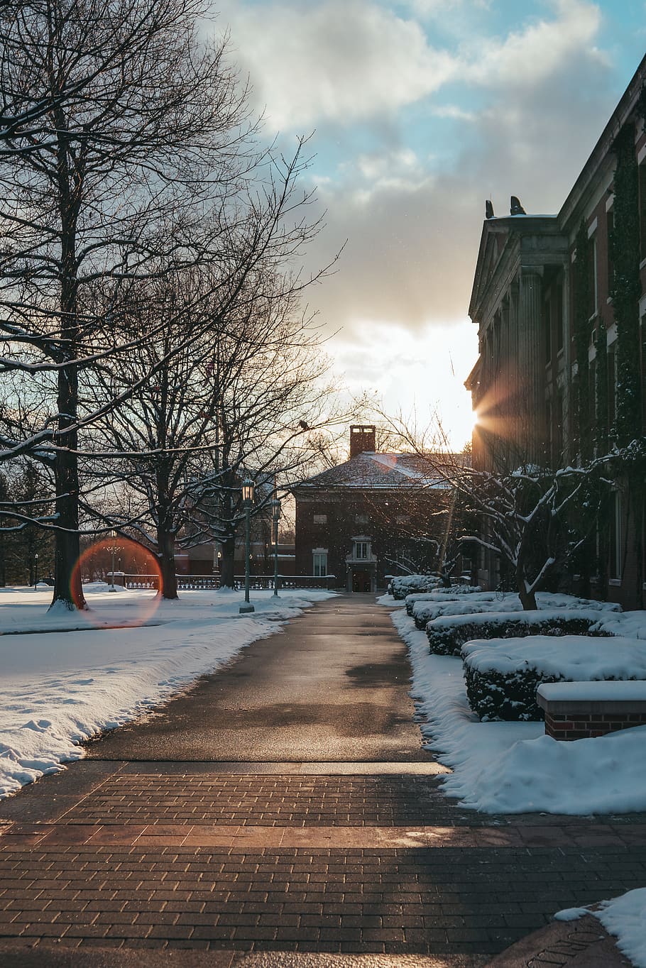 black pathway, snow, architecture, building exterior, built structure HD wallpaper