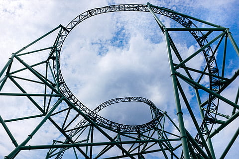 Rollercoaster tracks, action, adventure, amusement, background HD wallpaper