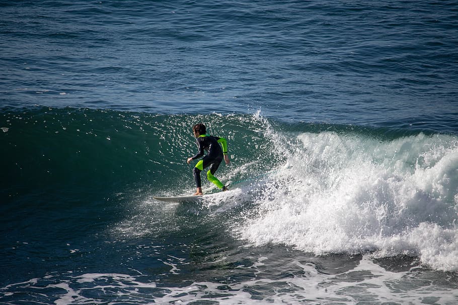 surfer, wave, ocean, man, sea, water, blue, nature, surfing HD wallpaper