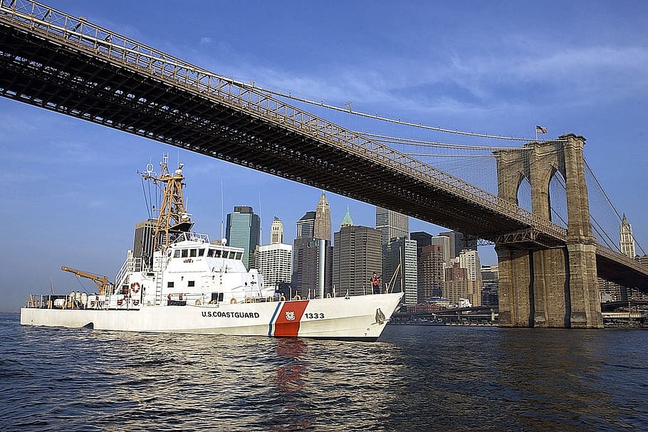 bridge, brooklyn, urban, construction, architecture, ship, boat HD wallpaper