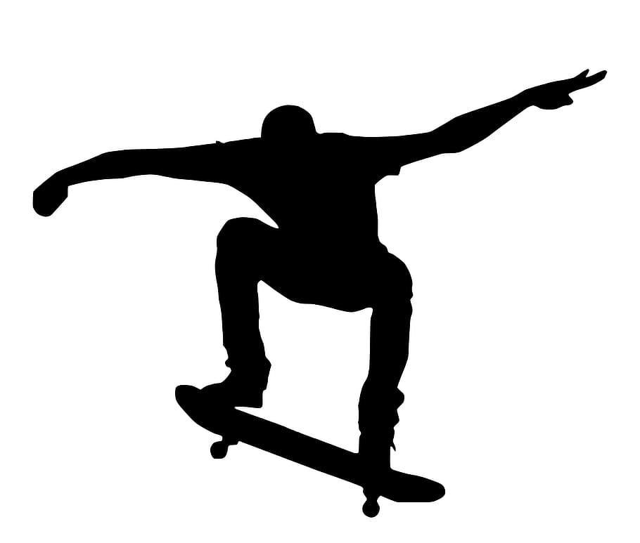 Skateboarder airborne - silhouette., skateboarding, sport, full length