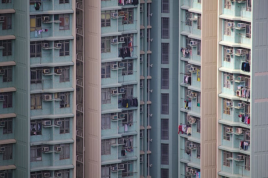 clothes high-rise buildings, urban, city, town, high rise, apartment building, HD wallpaper