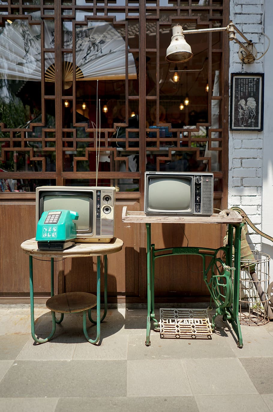 Old TV, table, chair, seat, absence, business, furniture, no people HD wallpaper