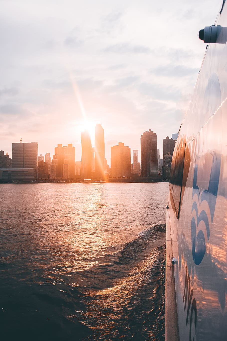 new york, united states, boat, ferry, sunset, cityscape, dramatic