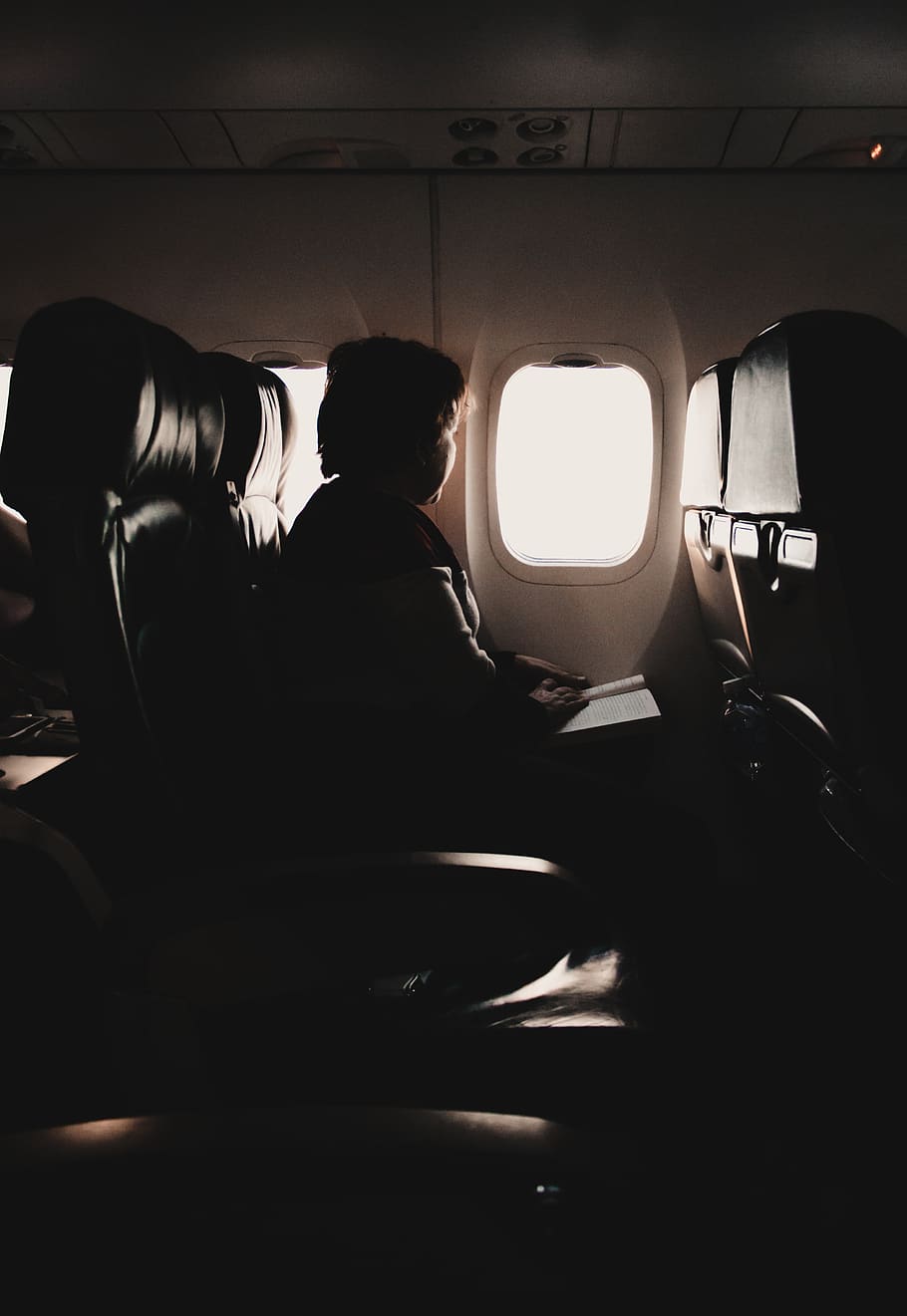 person riding plane, cushion, human, sitting, pillow, window, HD wallpaper