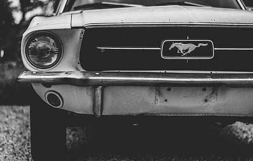 selective focus photography of white Ford Mustang coupe, car HD wallpaper