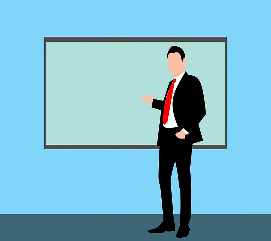 Illustration of man in front of display board - training teacher.
