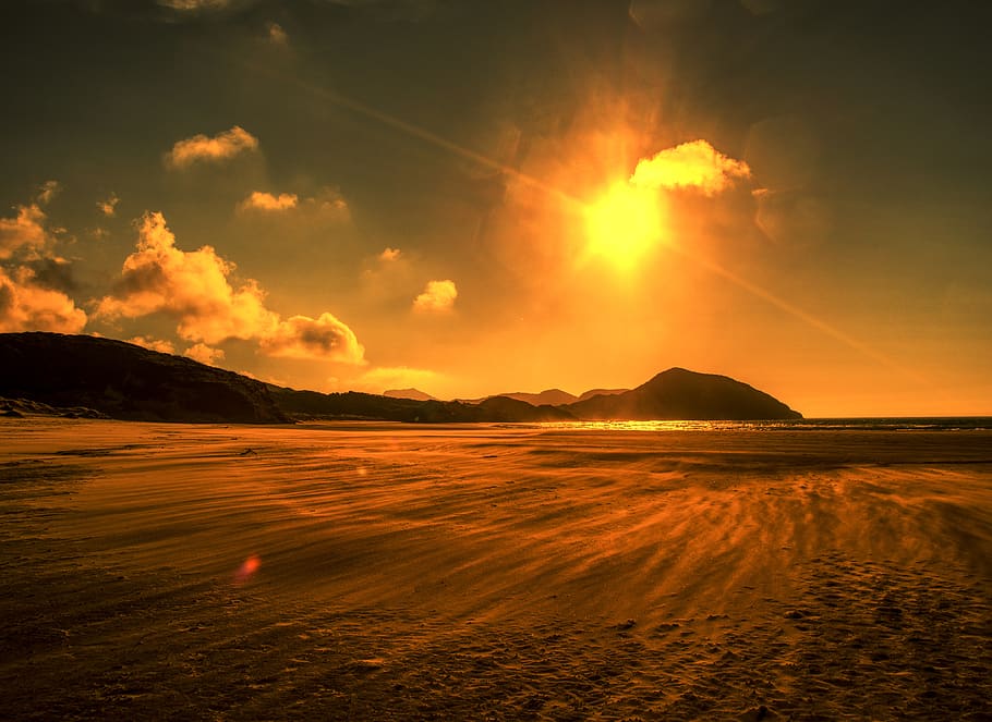 beach, red, hot, heat, extreme, desert, sand, orange, sun, horizon, HD wallpaper