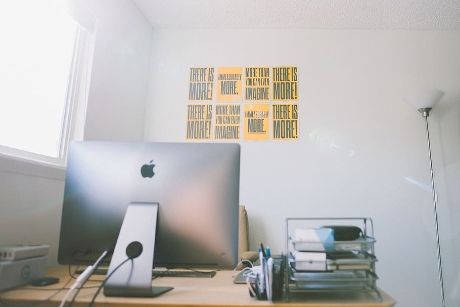 computer, indoors, office, window, technology, desk, table HD wallpaper