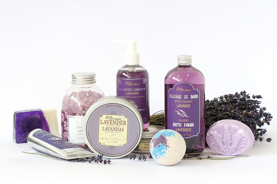 product, lavender, object, foam, soap, bottle, white background HD wallpaper