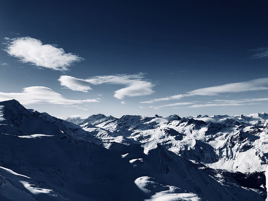 High-angle Photo of Mountain, blue sky, cold, daylight, daytime HD wallpaper