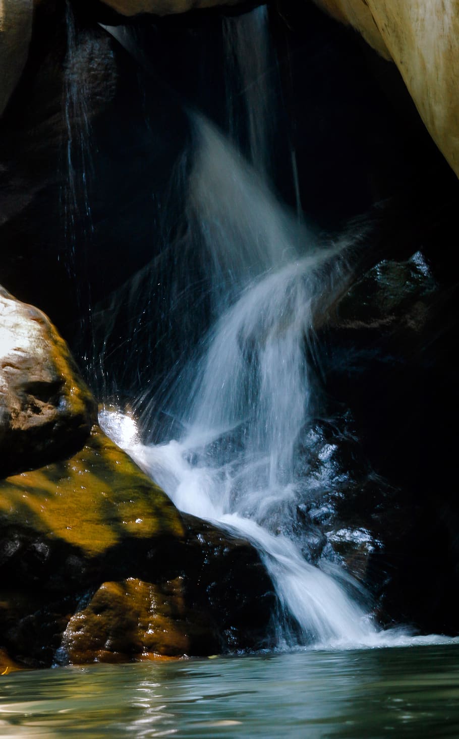 Photo of Running Water Between Brown Rocks, blur, cascade, environment HD wallpaper