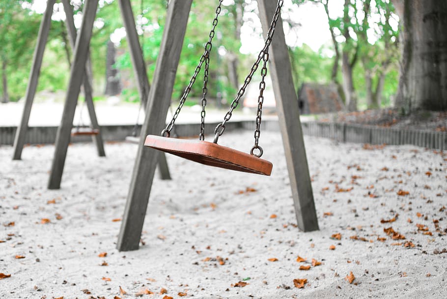empty, swing, park, play, playground, childhood, outdoor, depopulation, HD wallpaper