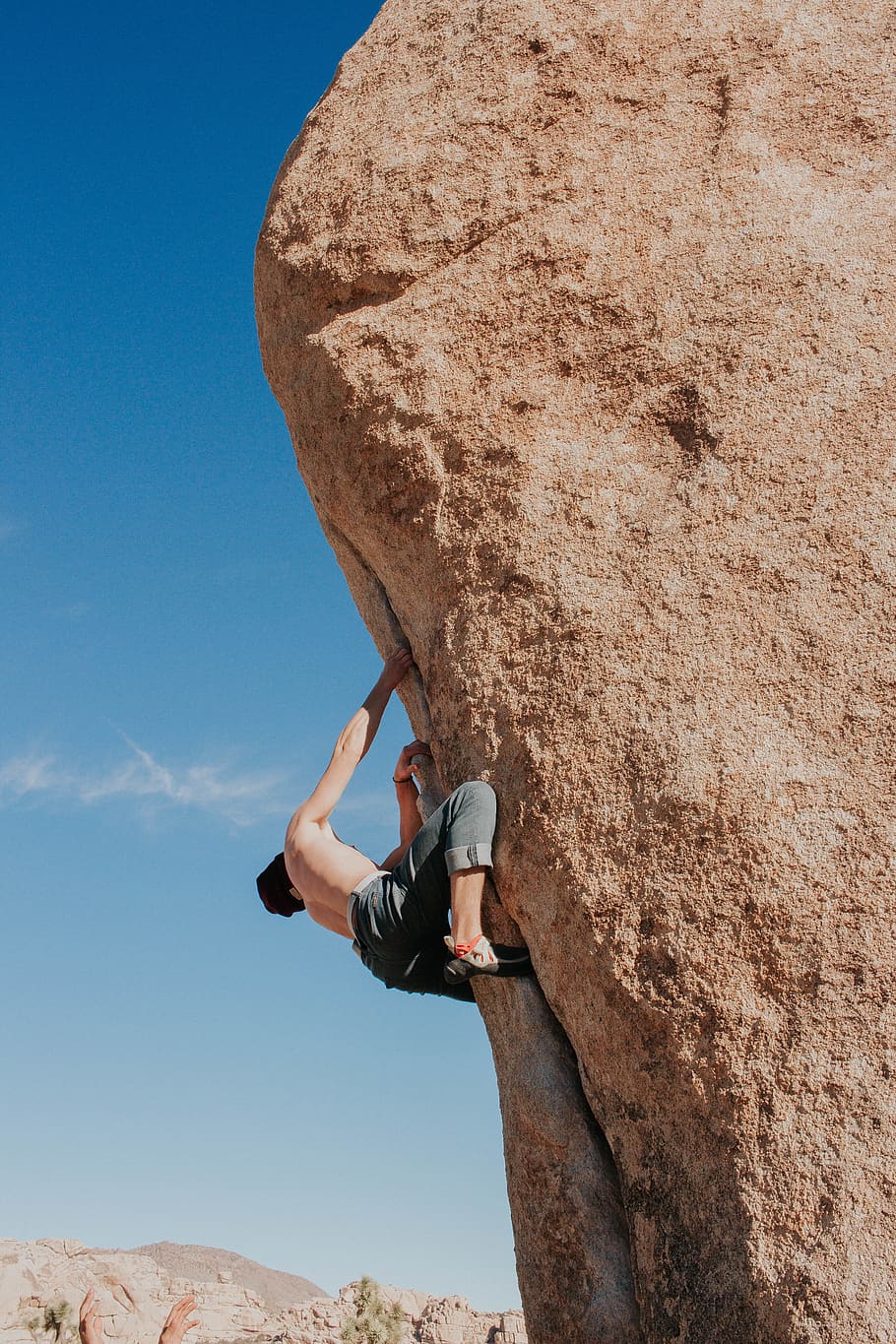 man climbing brown rock, one person, rock - object, solid, leisure activity HD wallpaper