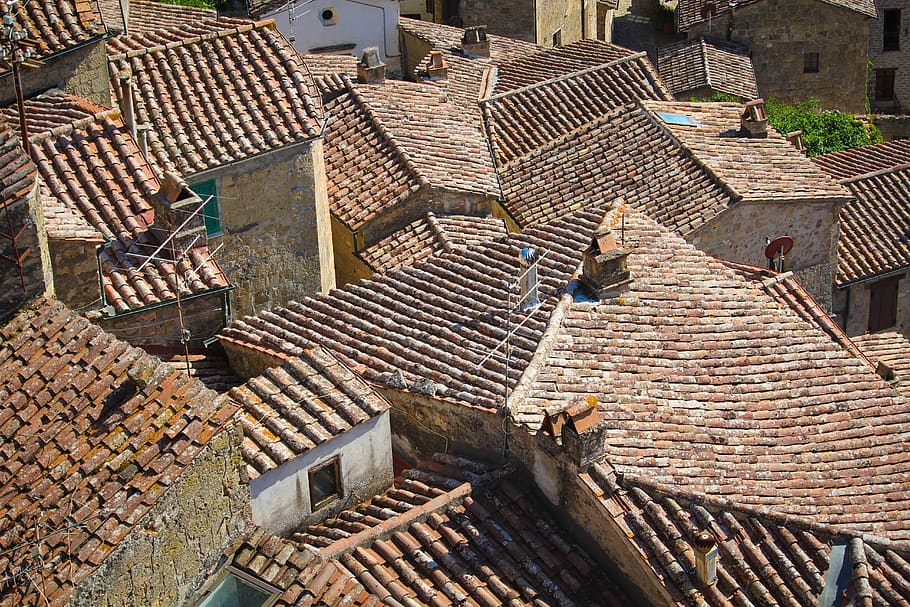 roofs, country, architecture, rural, village, tuscany, summer, HD wallpaper