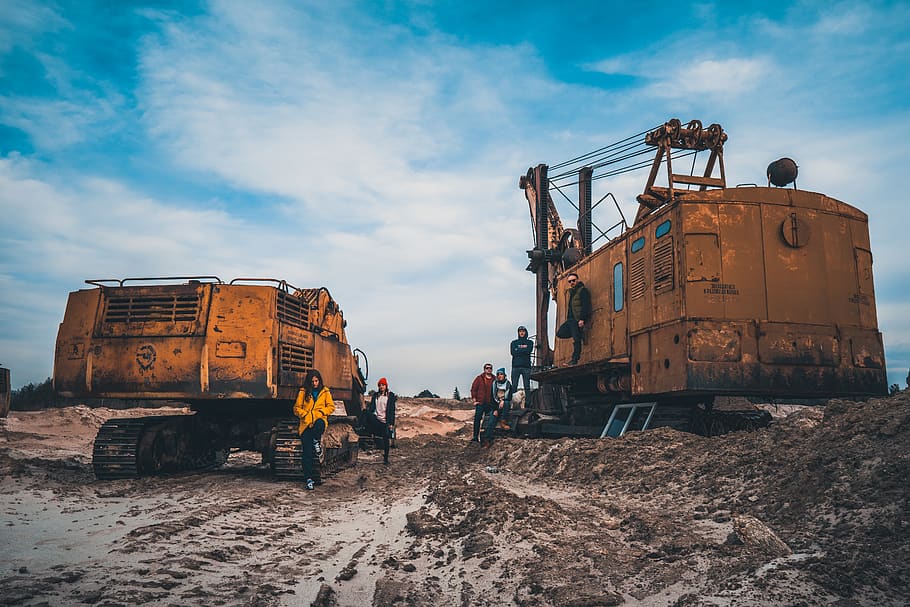 yellow heavy equipment, mode of transportation, land vehicle HD wallpaper