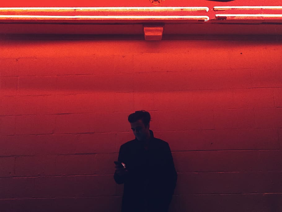 red neon lights, human, person, handrail, banister, apparel, clothing HD wallpaper