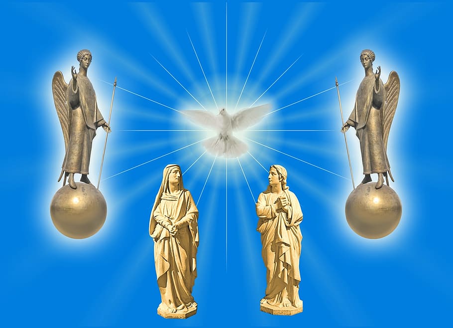 sculpture, object, carve, religious, bird, human representation HD wallpaper