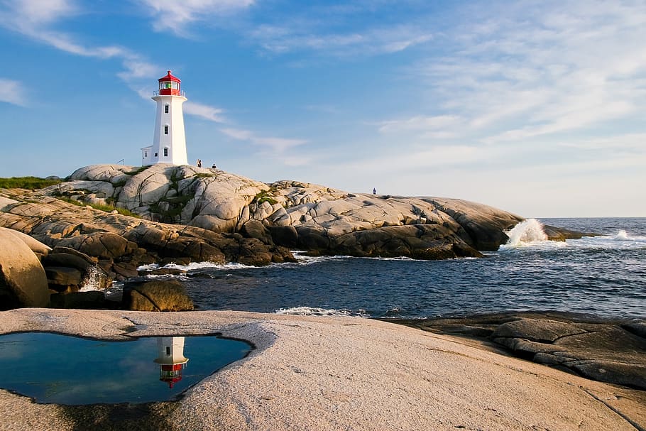Lighthouse by Sea Against Sky, architecture, beach, coast, navigation HD wallpaper