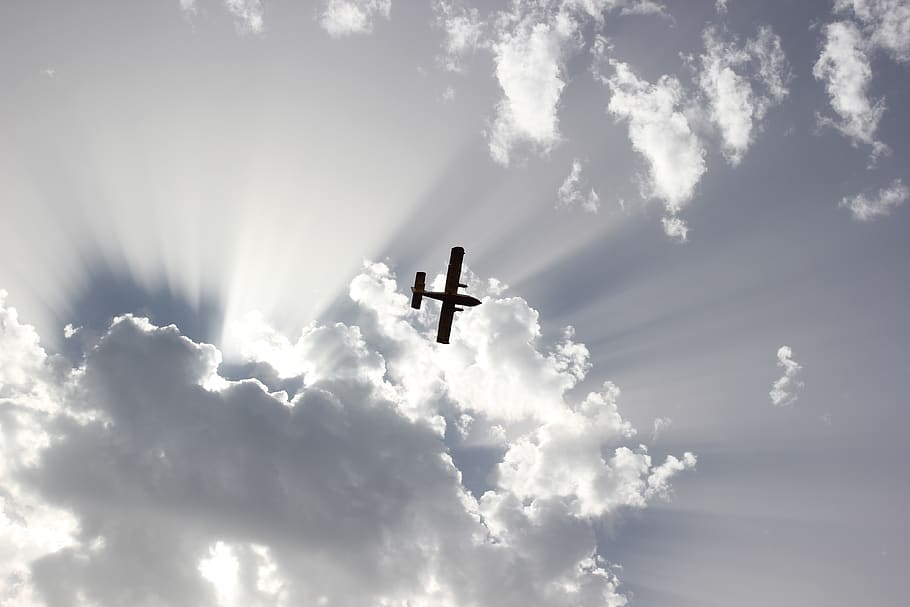 sky, airplane, cloudy, flying, trip, cloud - sky, sunlight HD wallpaper