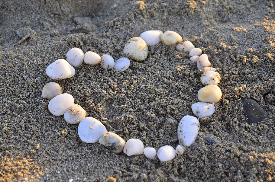 heart, stones, sand, land, solid, nature, beach, day, stone - object HD wallpaper