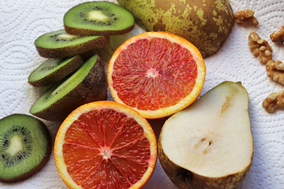 fruit, kiwi, mandarin, pear, fresh, diet, bio, delicious, eat HD wallpaper