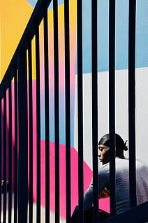 man sitting beside railing, person, human, handrail, banister HD wallpaper