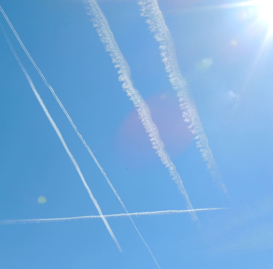 sunlight, sky, trace, cloud, steam, plane, vapor trail, cloud - sky HD wallpaper