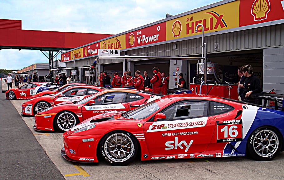 ferrari, gt3, racing car, racing ferrari, red ferrari, pit lane, HD wallpaper