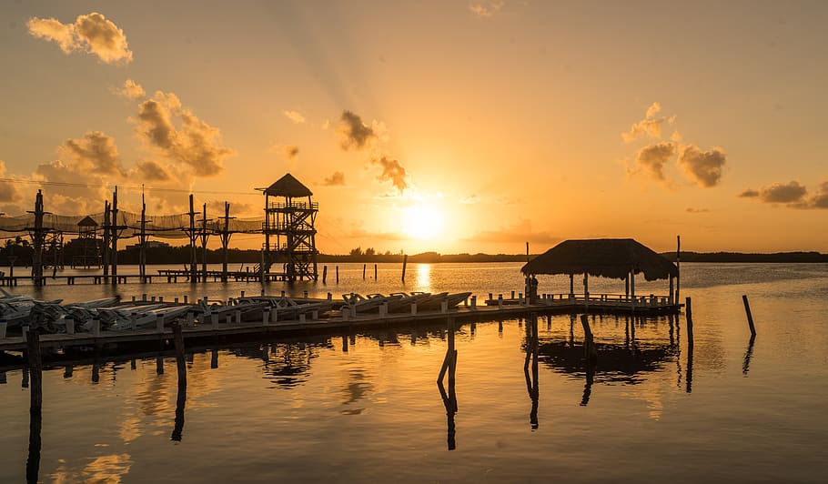sunset, water, reflection, ocean, carribean, sea, sky, nature HD wallpaper