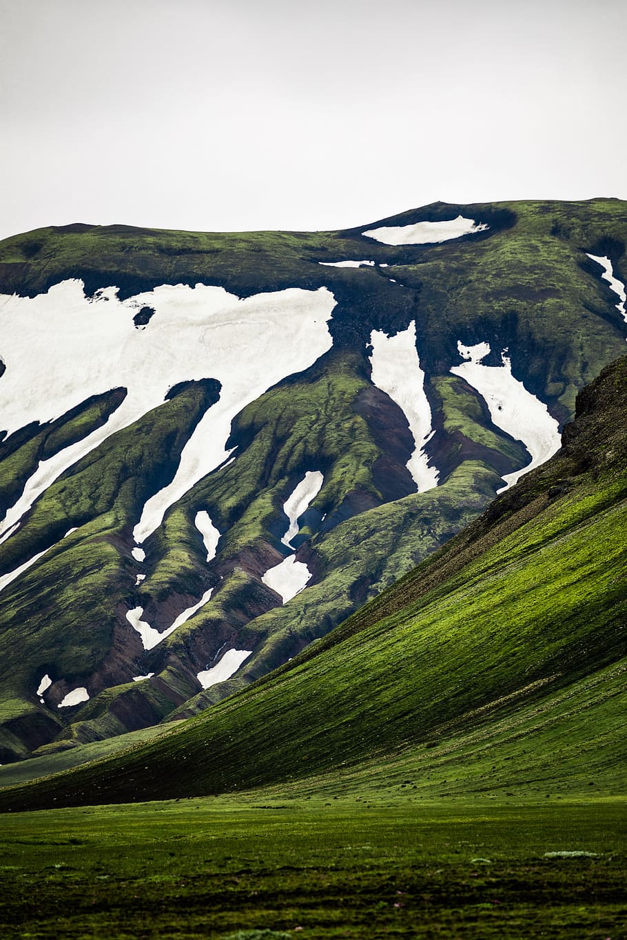 green mountain, ridge, hill, grass, snow, top, clound, sky, joshua fuller HD wallpaper