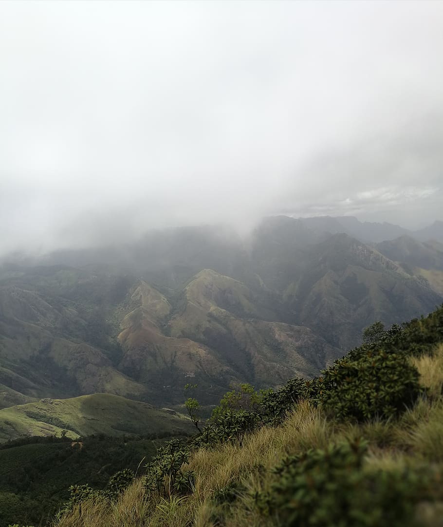 Photo of Mountain With Mist, clouds, daylight, grass, landscape HD wallpaper