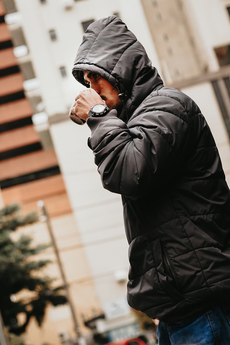 Man Sipping From Mug, drinking, jacket, person, wear, one person HD wallpaper